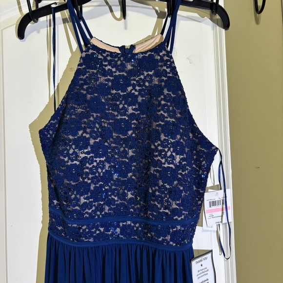 Nightway Women's Blue Lace Solid Sleeveless Halter Full-Length Dress NWT - Picture 7 of 10